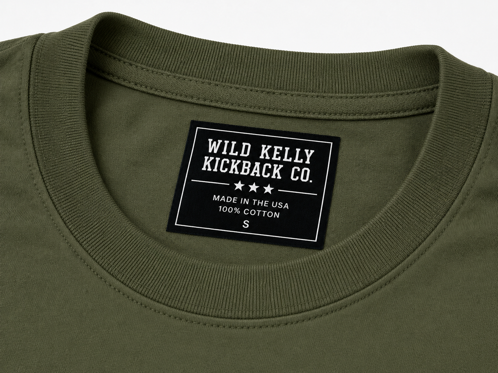 Gildan 5000 Neck Label—Support Your Local Pistolera Military Green Tee