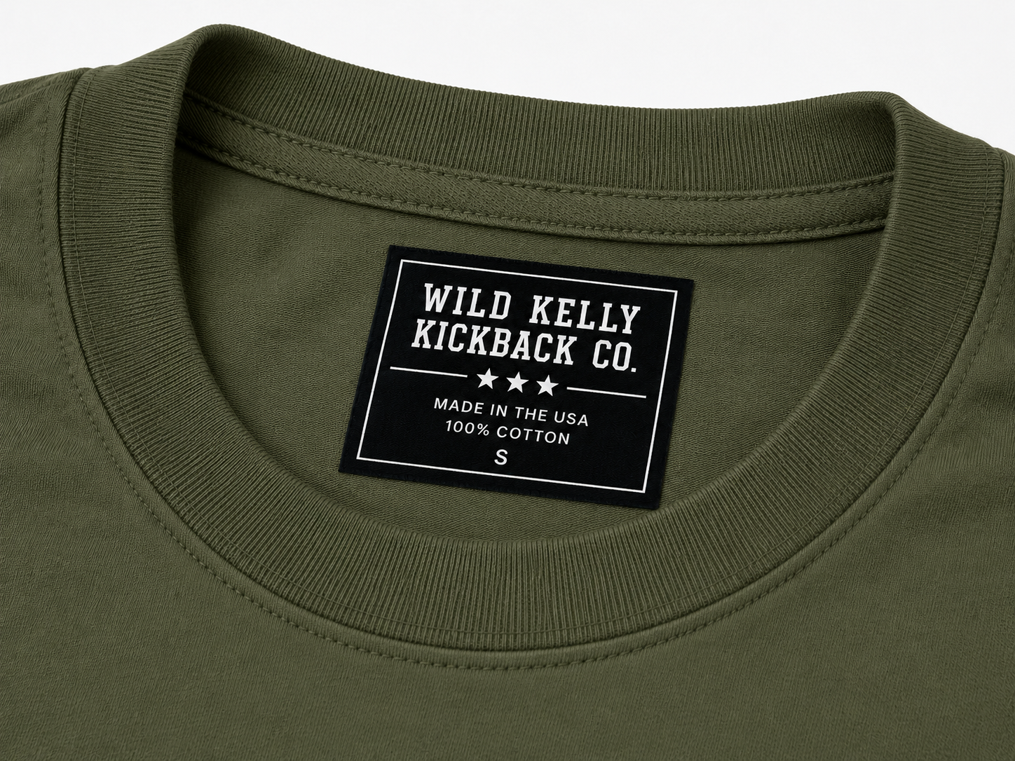 Gildan 5000 Neck Label—Support Your Local Pistolera Military Green Tee